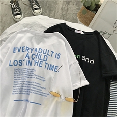 714-2-T090男新款港风日系男宽松棉麻体恤情侣短袖，男装T恤，星座714-1