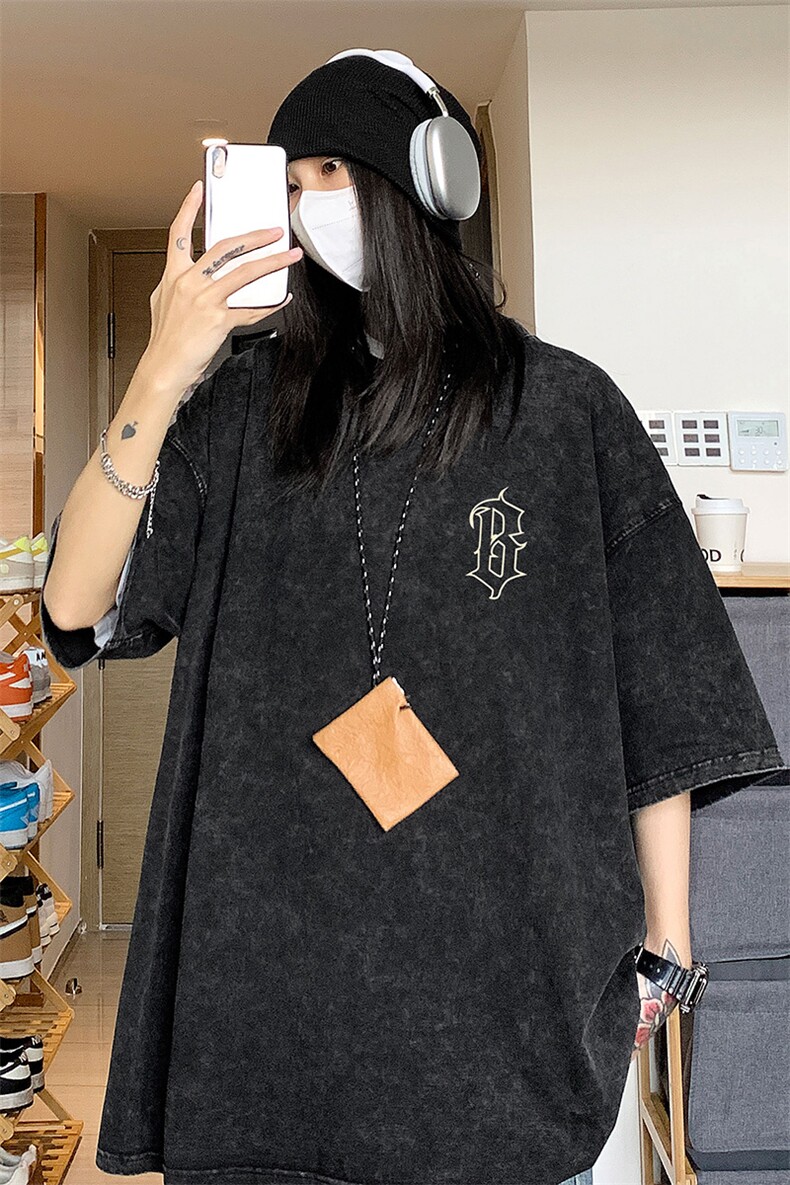 中性2026夏装高克重水洗做旧夏季短袖T恤男女美式宽松半袖S186P38,男装T恤,电商A233-1