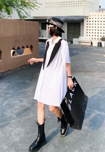 夏新款，真二件套西装领压皱连衣裙,女装西装,名莹