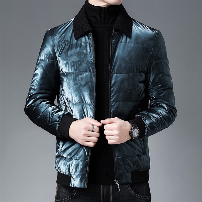 2023冬季新款羽绒服男保暖外套90白鸭绒纯色亮面翻领AJY9830-P155,男装羽绒服,电商B212（原钱塘6029）