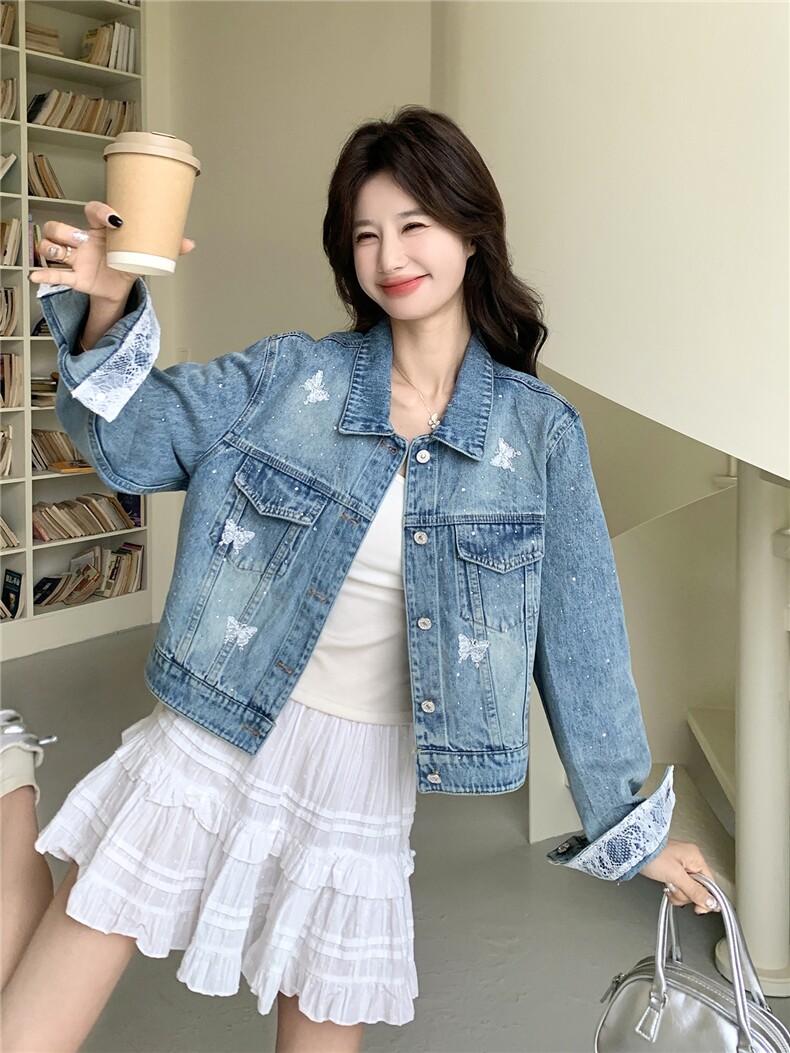 现货！现货！2026年春秋新款时尚洋气蝴蝶绣牛仔短款外套女,女装短外套,2C306