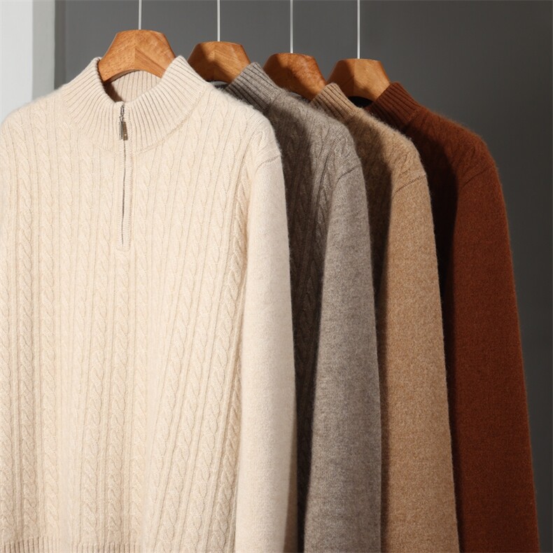 2025舒适百搭简约秋冬新款半高领小麻花绞花羊绒衫，男装羊绒套衫，蒙亿羊绒