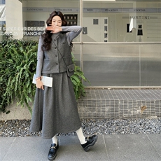 韩系甜美百搭套装【开衫马甲+打底+半身裙三件套】含同款小包，女装套装/套裙，2C267