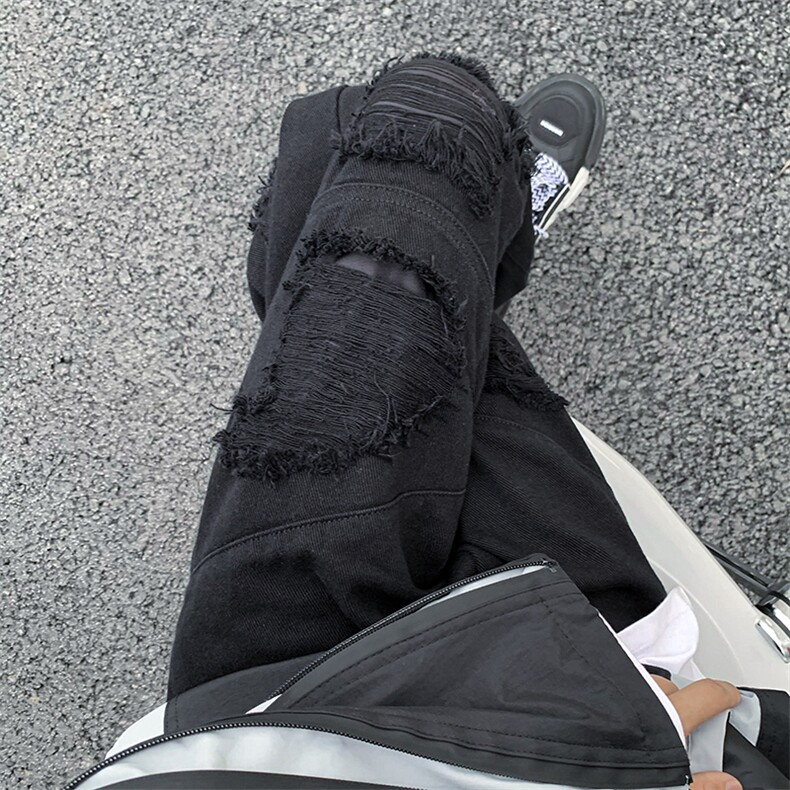B221美式ins高街小众重工艺假破洞小脚牛仔裤LK23019-P60控78,男装牛仔裤,电商B221