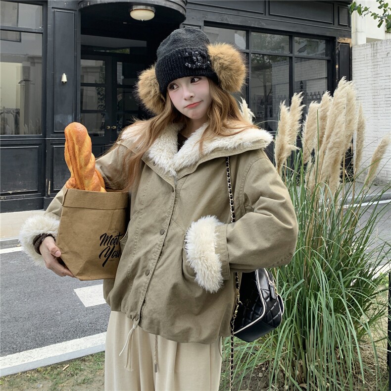 新款水洗复古毛毛内胆加厚派克服25129P190K288,女装短外套,2D035