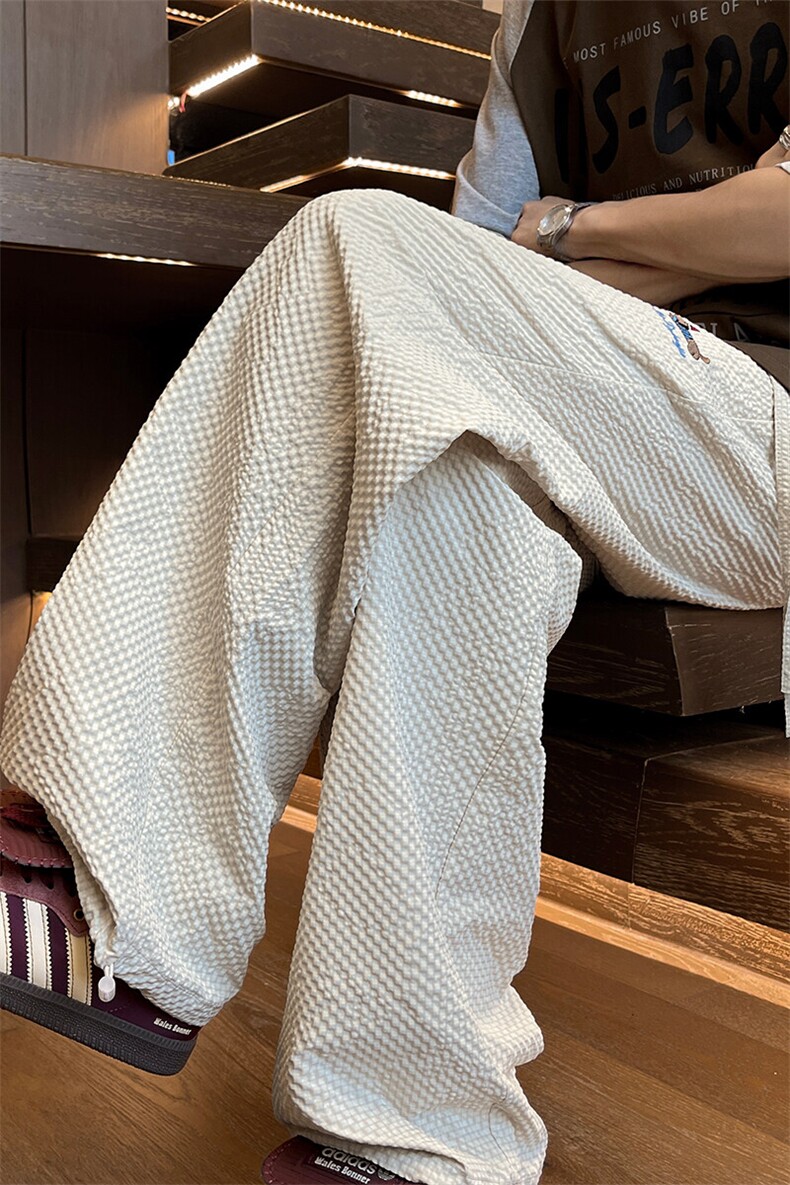 特批P25无差价夏季轻薄刺绣腊肠狗泡泡纱百搭男运动阔腿长裤K5688,男装休闲裤,电商A001-1