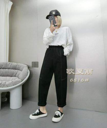 秋款明线烟管休闲裤图片