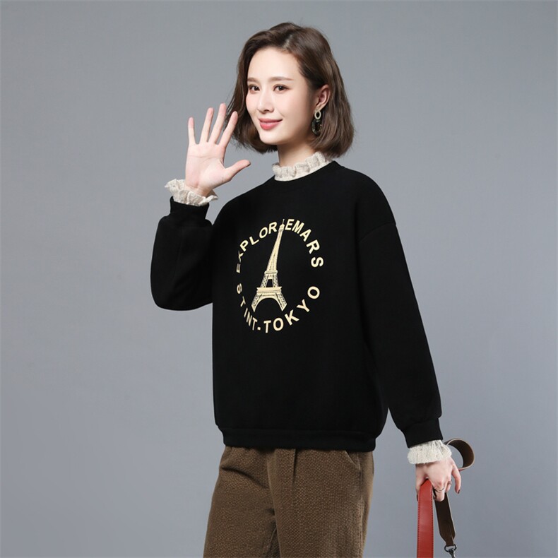 2022年秋季新款套头立领卫衣女长袖韩版加绒加厚上衣服打底衫棉图片
