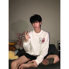 网图有货蝴蝶花园刺绣长袖T恤男女宽松休闲圆领上衣A1062-P40，男装T恤，星座1505