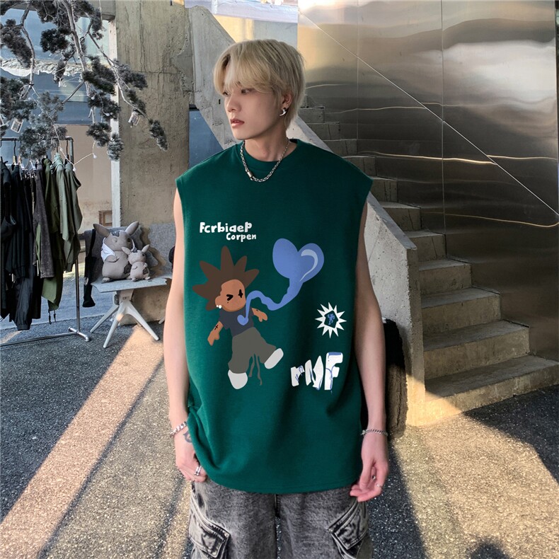 华夫格背心直播高品质重磅220克卡通人印花HB7104-P25控38,男装背心/马甲,星座508（原C305）