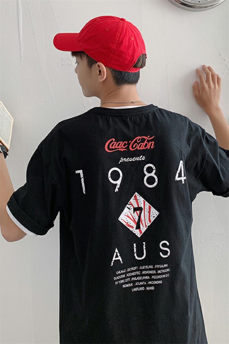 2021夏季新款港风潮流韩版宽松情侣字母印花男装短袖T恤T83,男装T恤,电商A009A（原A058A）