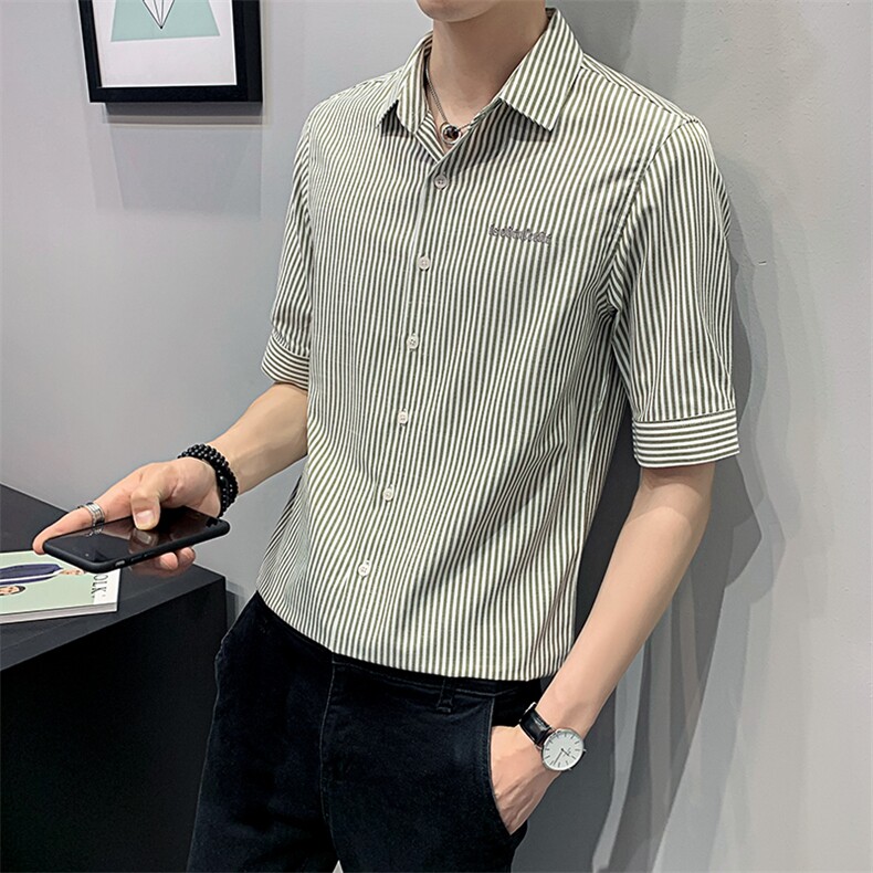 22夏季薄款衬衫男士短袖高级感休闲百搭条纹衬衣潮流CS186-P45,男装T恤,电商B413