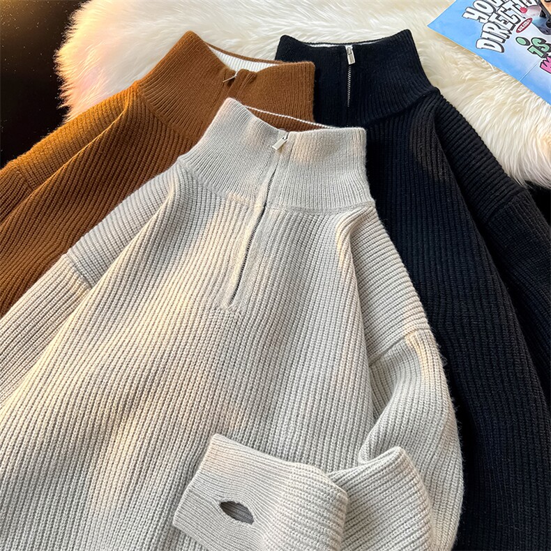8XL-M立领半拉链毛衣男大码慵懒风宽松日系针织衫外套MY19002P78,男装针织衫/毛衣,电商B312