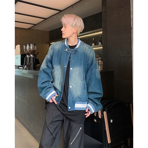 美式复古水洗宽松短款牛仔外套休闲百搭棒球服图片