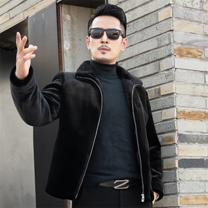 外套男士卡貂绒上衣男装冬季2023新款宽松商务休闲翻领夹克男图片
