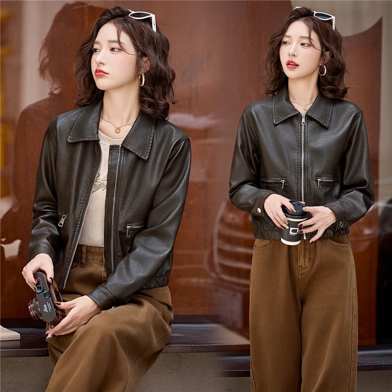 2025年秋季新款现货休闲时尚舒适皮衣外套，女装皮衣，臻衣坊