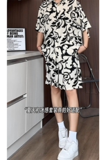 短袖衬衫男+短裤男套装男100%聚酯纤维M-5XL大码TZ78701P50控98，男装休闲套装，星座226-1