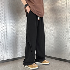 新中式风休闲裤子潮牌夏冰丝阔腿垂坠直筒西裤1001-1-K244-P38，男装西裤，星座1001-1