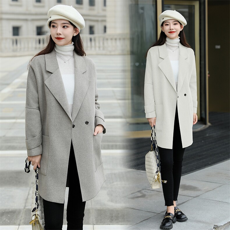 现货秒发2024冬装新款韩版休闲宽松大码双面呢羊毛大衣外套，女装双面呢大衣，星宇服饰
