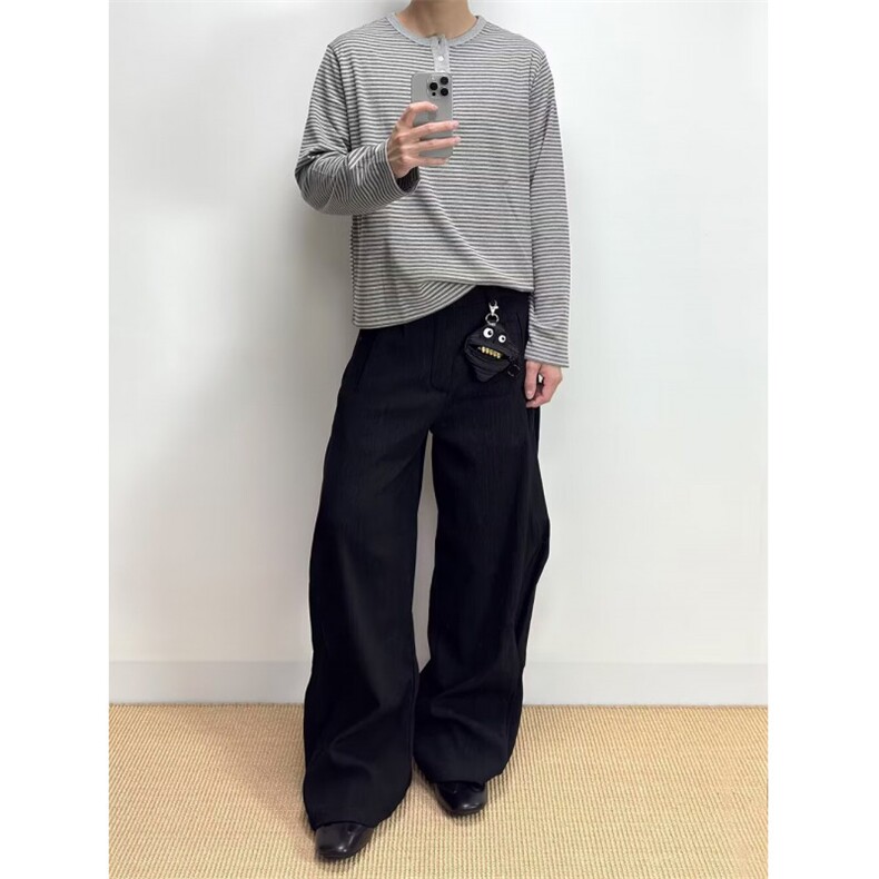 W11129-P48网图现货春季新款宽松条纹撞色长袖T恤百搭打底衫,男装T恤,星座1608