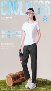 2025年夏季百搭直筒裤松紧长裤中腰男女芯片降温裤时尚百搭图片