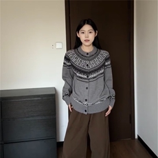 美式复古灰色费尔岛针织毛衣女2025年秋装新款宽松慵懒高级感上衣，男装针织衫/毛衣，星座506A