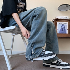 夏季新款设计感微喇宽松直筒长裤美式高街牛仔裤男现货K8091-P45，男装牛仔裤，星座512-3