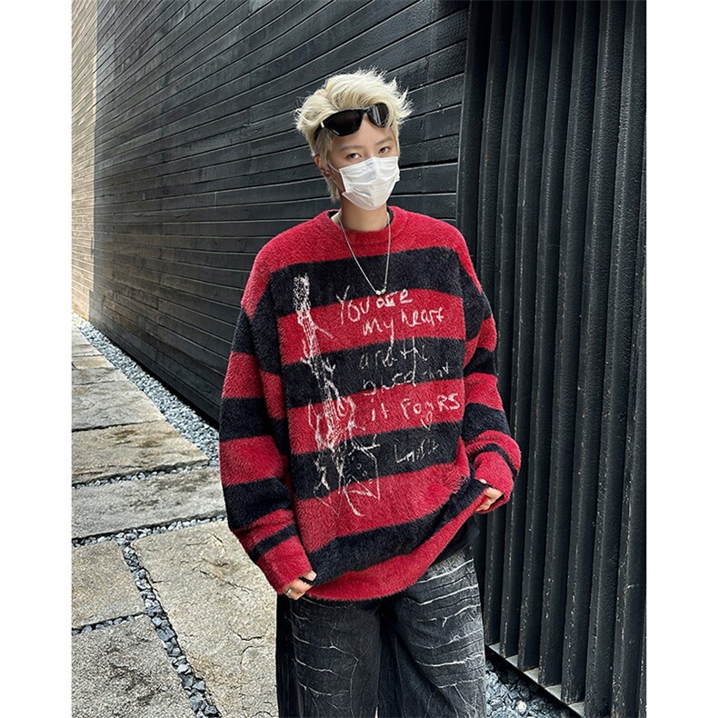 美式新款毛绒字母针织衫男款潮牌宽松休闲百搭慵懒风毛衣，男装针织衫/毛衣，星座410-7