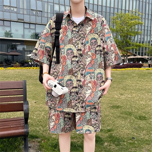 夏季海边沙滩男女同款休闲套装潮牌宽松大码XZ102B-1-TZ2560P55图片