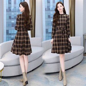 2021冬季拉毛针织呢连衣裙,女装连衣裙,金典明美