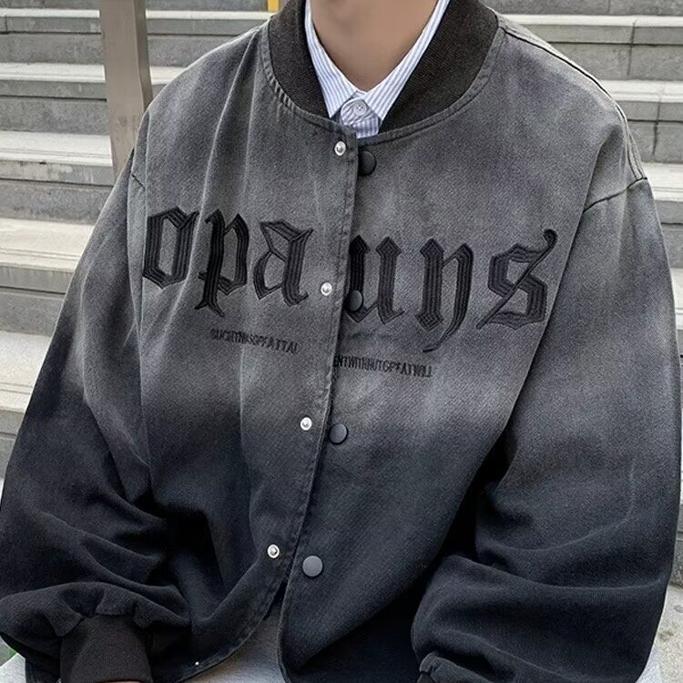 J3315-P67春秋季新款复古牛仔外套男生青少年美式棒球服学生,男装工装外套,电商B323A