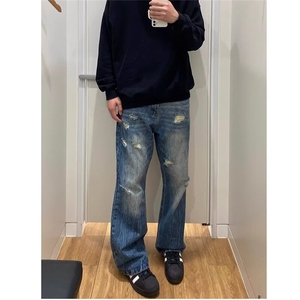 美式高街vibe水洗破洞牛仔裤男潮牌休闲cleanfit长裤WLG777-P45图片