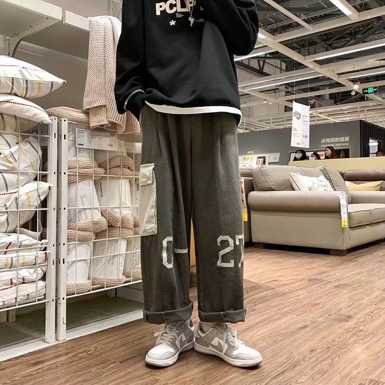 美式高街拼接工装裤男ins直筒阔腿裤A535P38,男装休闲裤,星座1116-2