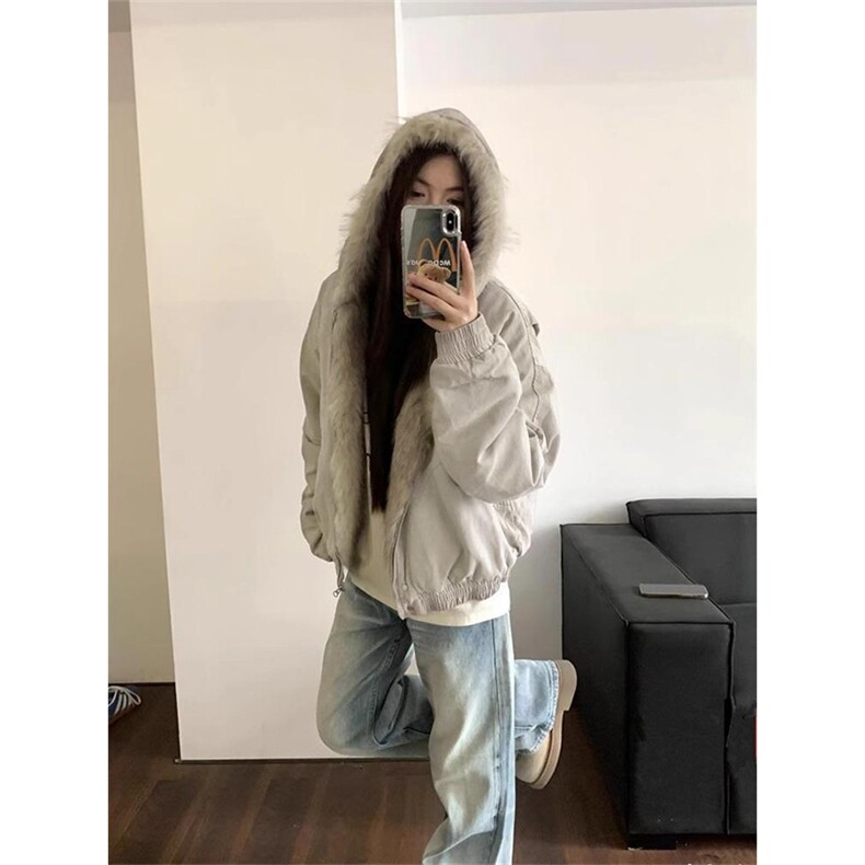 现货高品质美式高街冬季重磅硬挺短款座山雕毛领棉衣男女加厚外套,男装棉衣,电商A443