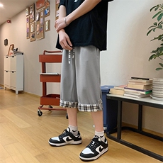 华夫格翻边搭扣格子短裤港风夏季男休闲百搭七分裤K27-310B-1-P28，男装牛仔裤，星座310B-1