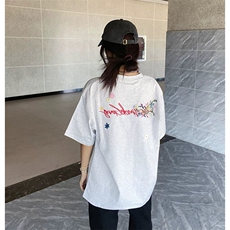 万针全刺绣工艺抖音得物高品质260克重磅纯棉双纱美式高街短袖T恤，男装T恤，电商A486