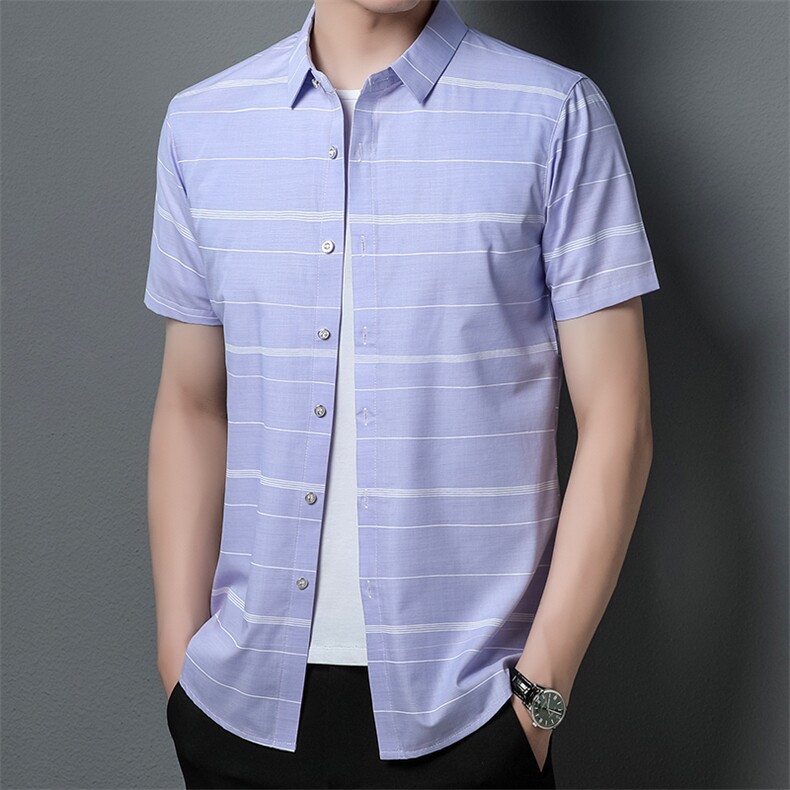 Z1741夏季青年2022男式薄款短袖衬衣修身休闲免烫透气衬衫P50图片
