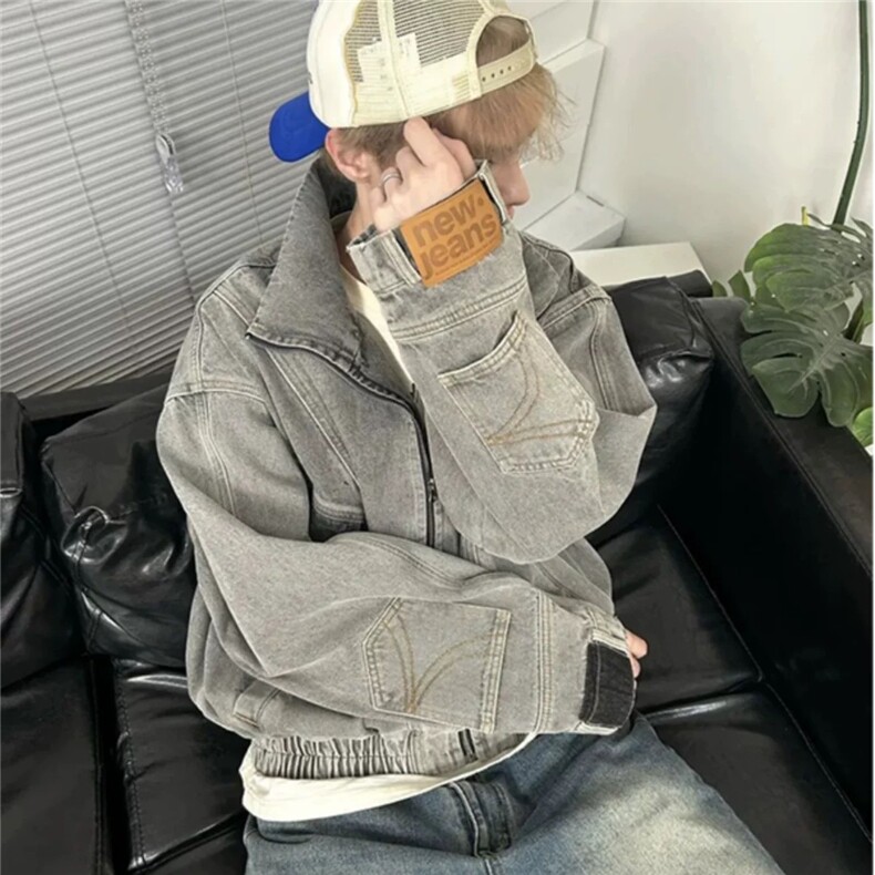 春秋复古工装牛仔外套男女高街美式vintage解构分割袖子倒装夹克,男装工装外套,星座1210-1