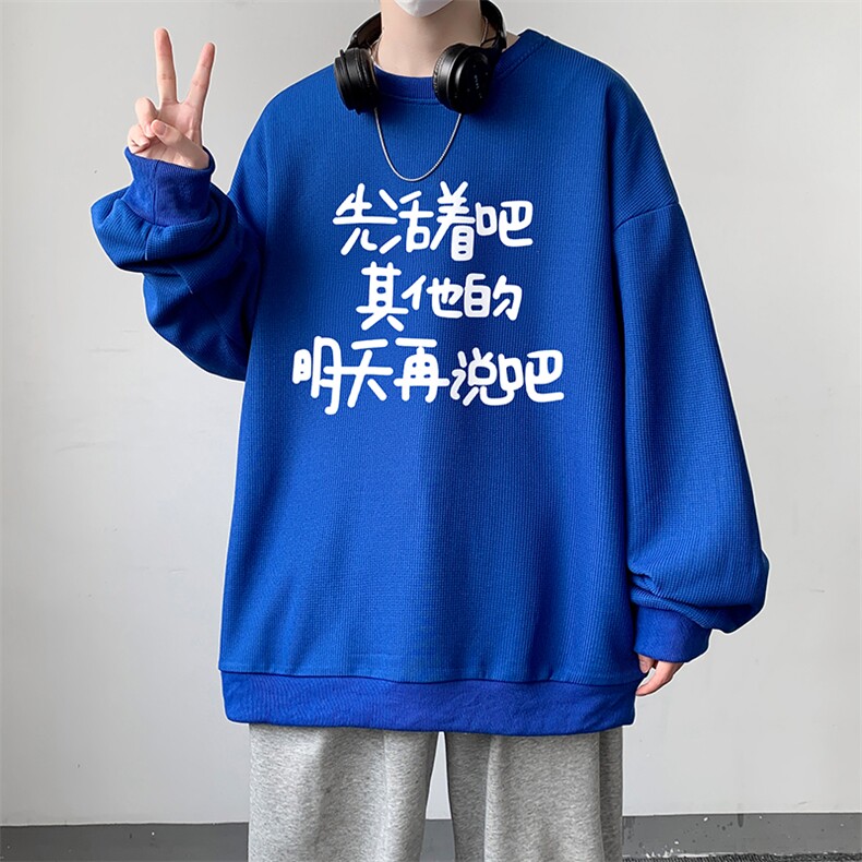 5XL华夫格卫衣男大码胖子圆领长袖t恤HW76401-P30加绒款-P40,男装卫衣,电商A040