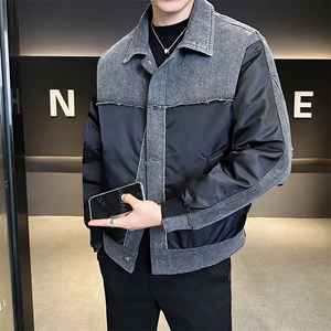 新标90 2025翻领拼接牛仔休闲宽松加厚保暖羽绒服外套5807-P295图片