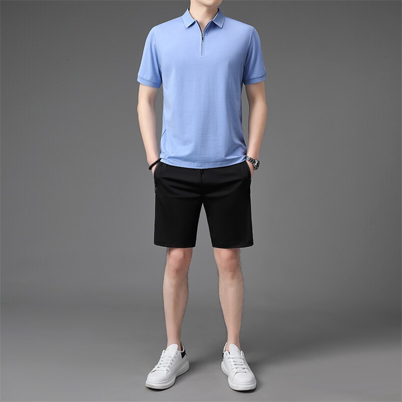 夏季中年休闲运动套装冰丝短袖短裤爸爸装两件套男装图片