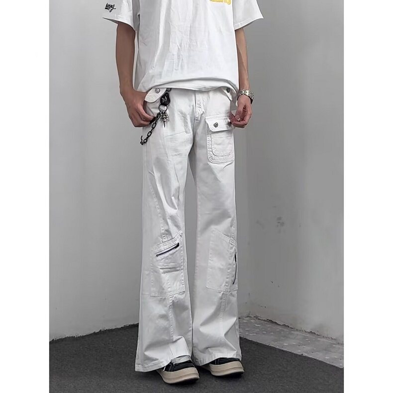 美式多口袋微喇工装牛仔裤2025春夏高腰显瘦直筒喇叭裤K369,男装牛仔裤,星座1116A（原606A-3）
