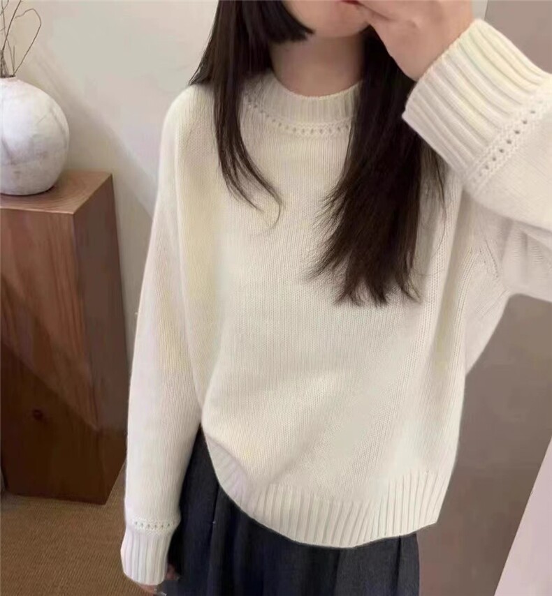圆领羊毛衫女宽松软糯慵懒风羊毛短款纯色打底衫,女装羊毛衫,思途羊绒
