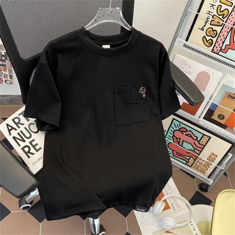 2025潮牌口袋印花短袖t恤男夏美式宽松大码五分袖体恤ST520-P35,男装T恤,星座412-2