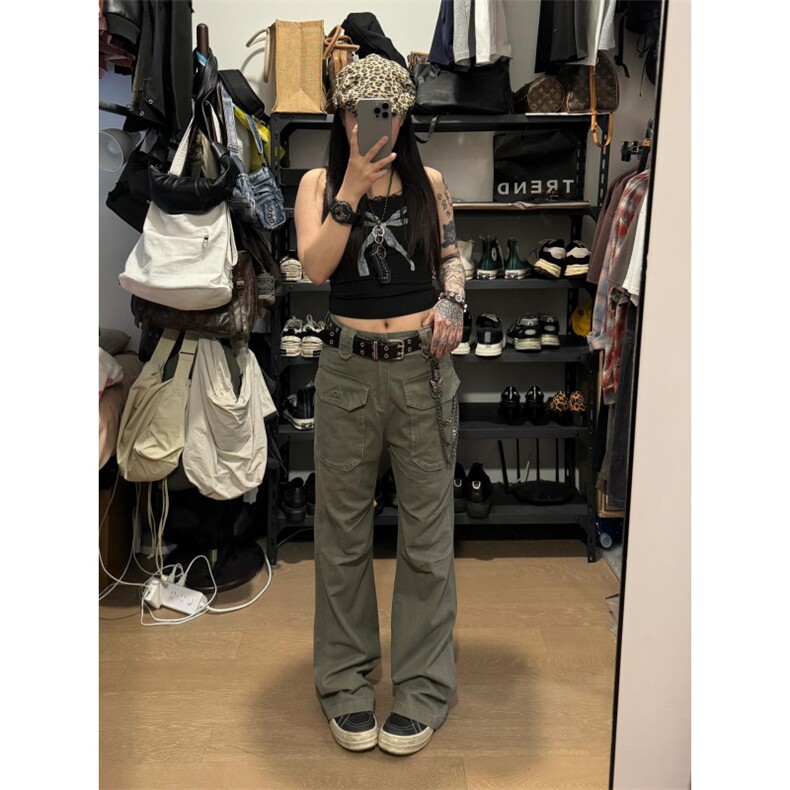 【网图有货】灰绿色工装裤欧美vibe裤子美式伐木裤GZK18LL-特P60,男装工装外套,星座1007（原301D）