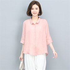 高端苎麻衬衫女夏季2024新款棉麻风上衣中年妈妈洋气减龄漂亮小衫，女装衬衫，奕阳依阁