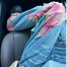 高街复古贴布刺绣喇叭牛仔裤男街头嘻哈宽松显瘦长裤AM400P55，男装牛仔裤，星座1013-5