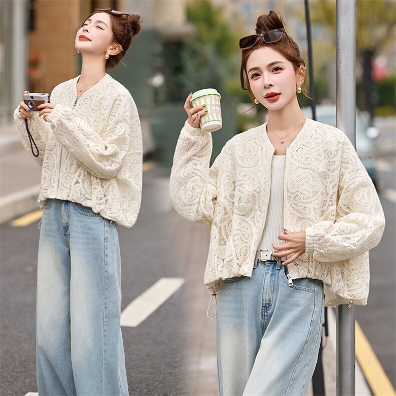 棒球服外套女2025开春新款小个子超好看洋气休闲减龄短款蕾丝夹克,女装防晒衣,依多米
