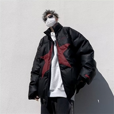 美式高街星星PU皮棉衣男女冬季宽松潮牌情侣棉服外套MF158-P95，男装棉衣，星座412-3