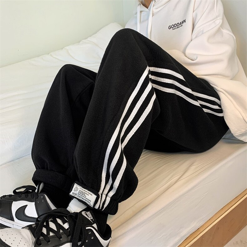 秋冬双面摇粒绒三道杠魔术贴束脚休闲裤M~5XLXZ604-KP48-P55控68,男装休闲裤,星座604